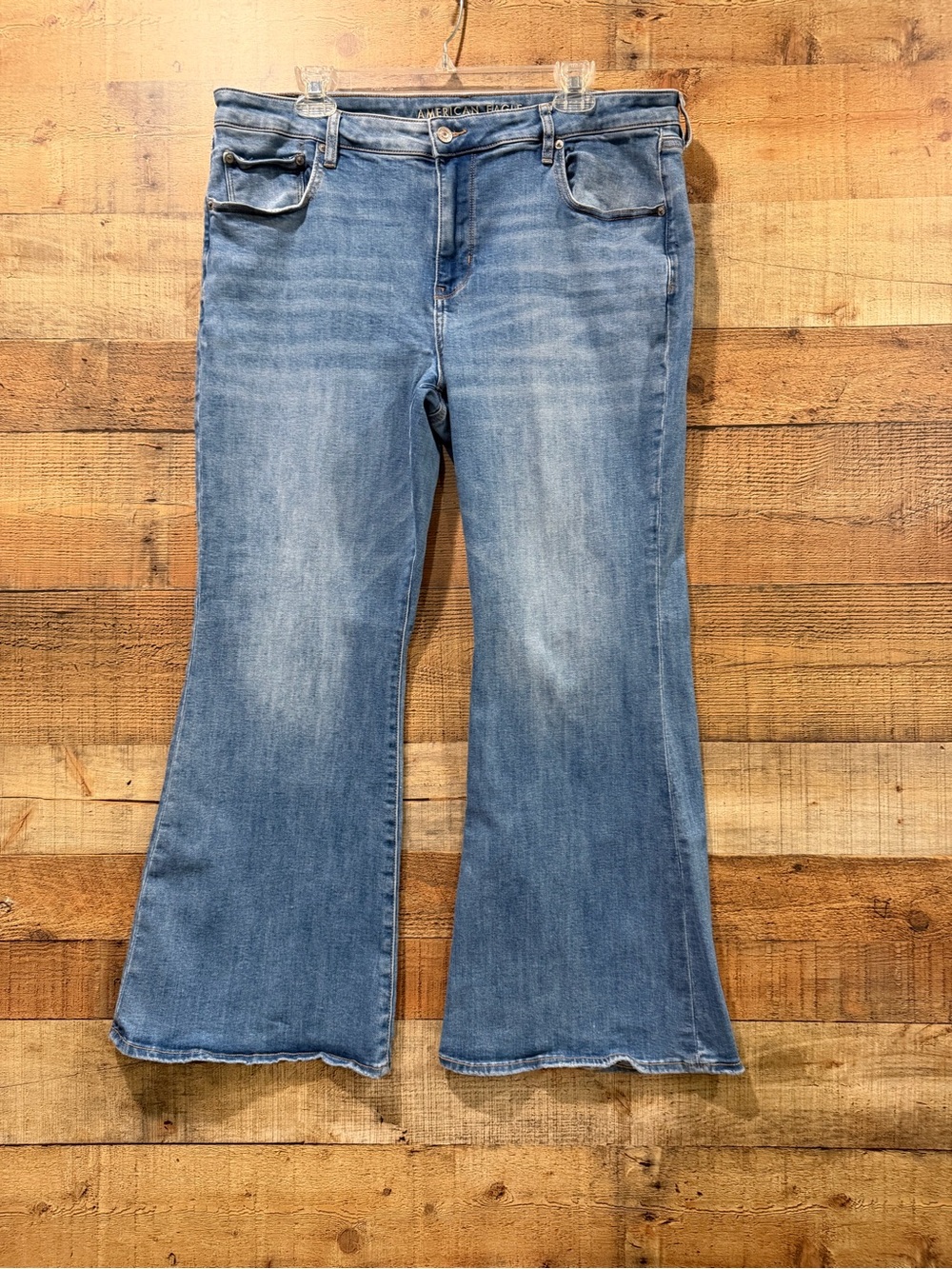 American Eagle Low Rise Flare Next Level Stretch Blue Jeans Size 18 Short